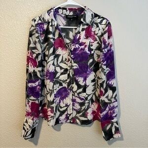 Jones New York Purple and Gray Floral Top